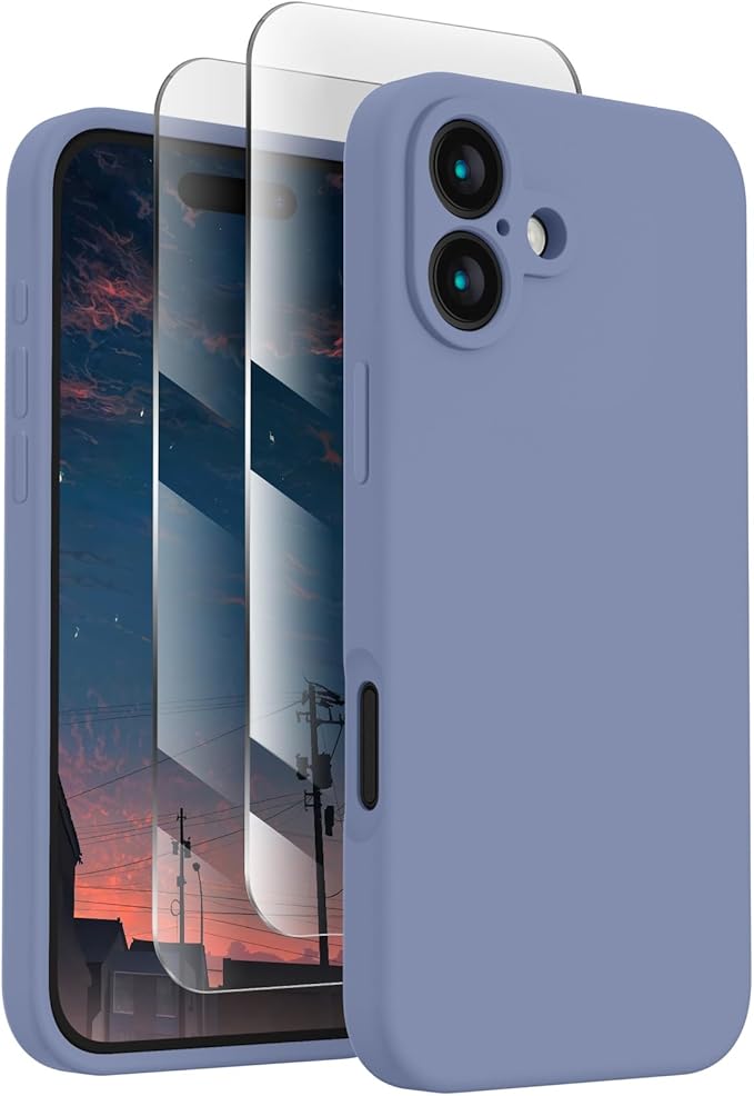 FireNova Designed for iPhone 16 Case, Silicone Upgraded [Camera Protection] Phone Case, Soft Anti-Scratch Microfiber Lining Inside, 6.1 inch, Lavender Gray
