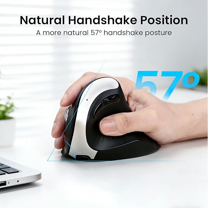 CITLLA Wireless Ergonomic Vertical Mouse, Rechargeable Tri-Mode (Dual Bluetooth + 2.4G USB) Optical Mouse with Adjustable RGB Lighting, Multi-Device Control for Laptop, PC, Mac, iPad, Desktop (Black)