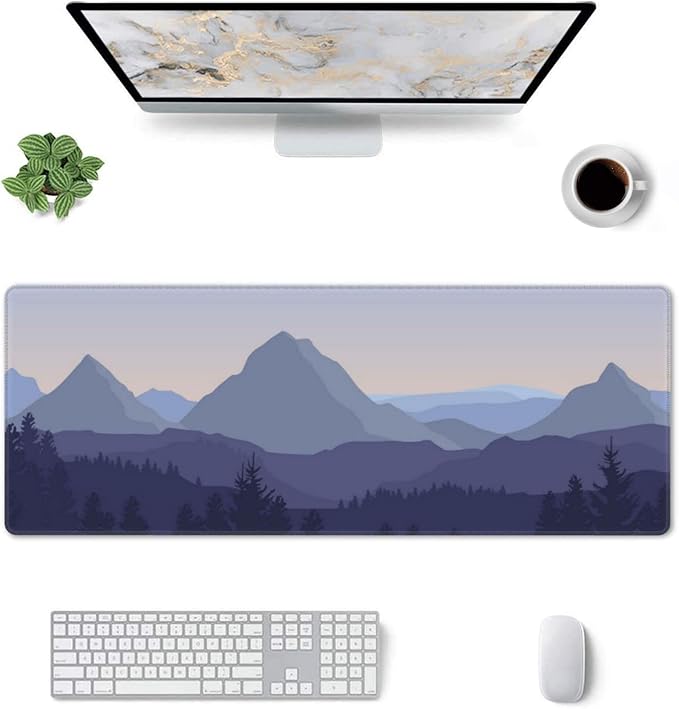 Mountain Forest Scenery Gaming Mouse Pad XL Extended Large Mousepad with Nonslip Rubber Base Stitched Edges Laptop Computer Keyboard Desk Mat for Office Home Gamer