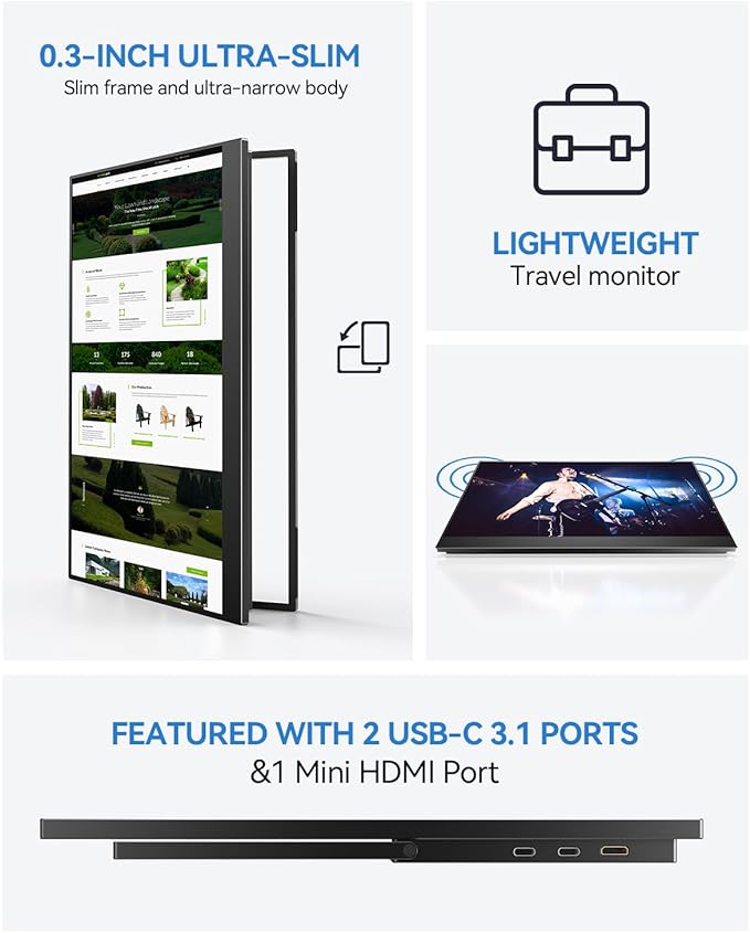 UPERFECT 17.5" Portable Monitor 1920×1200 FHD 16:10 IPS 125% sRGB 400 nits USB-C & HDMI Laptop Extender with 180° Adjustable Stand, Travel Second Screen for MacBook, PC, Phone & Gaming