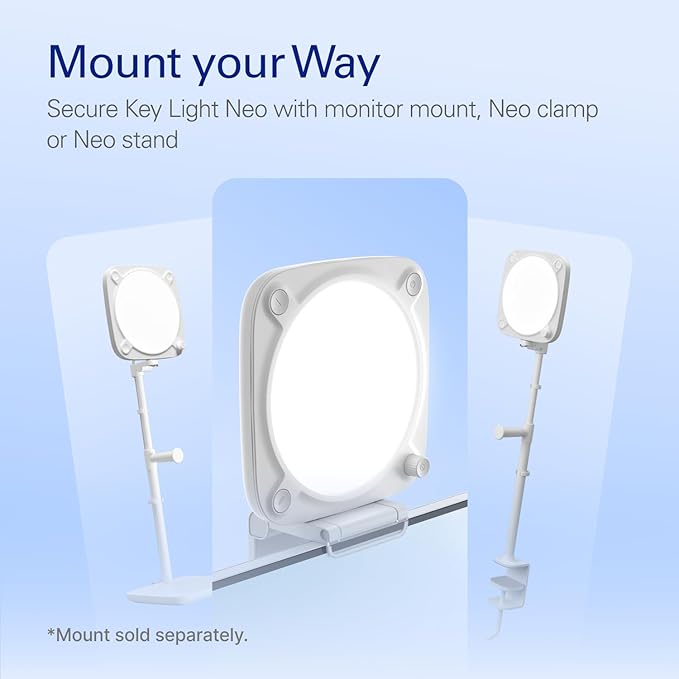 Elgato Key Light Neo (No Mount Included) - Professional Lighting for Video Calls & Streaming, Onboard or Wi-Fi Control, Mounting Point for Stands & Clamps - USB-Powered, Works on Laptop, PC, Mac