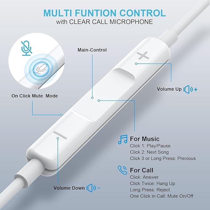[2 Pack] WEIZY Aux Earbuds/Earphones, Vize 3.5mm Wired Headphones Noise Isolating Earphones Volume Control & Built-in Microphone Compatible with iPhone/Samsung/Android/MP3/MP4