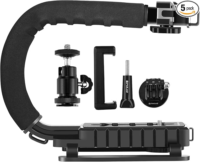 PULUZ U/C Shape Video Action Stabilizing Handle Grip Handheld Stabilizer Kit with Phone Clamp & Quick Release Buckle & Long Screw for Canon Sony Nikon Cameras and Home DV Camera Smartphones