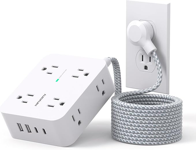 HANYCONY Extension Cord 25 Ft, Surge Protector Power Strip with 8 Outlets 4 USB Ports(2 USB C), Long Cord, Wall Mount, Desk USB Charging Station for Home Office College Dorm Room Essentials