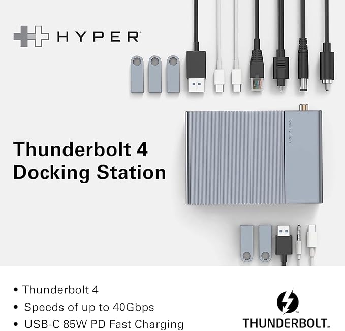 HyperDrive USB-C & Thunderbolt 4 GEN2 14-in-1 Dock for MacBook Pro/Air, iPad, PC - High-Speed Thunderbolt Docking Station - 40Gbps, Gigabit Ethernet, 85W PD