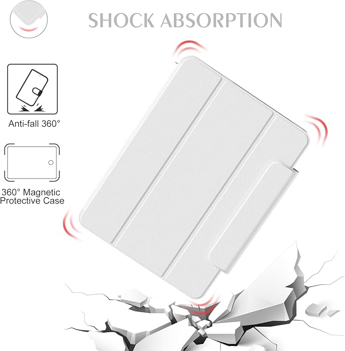 ZENLU iPad Air 10.9/11 inch Case with Removable Magnetic Folio Cover, Premium PU Leather, Multiple Angles Stand, Pencil Slot Charging Support, Full Protective Case for iPad Air 7 6 5 4 Gen (White)