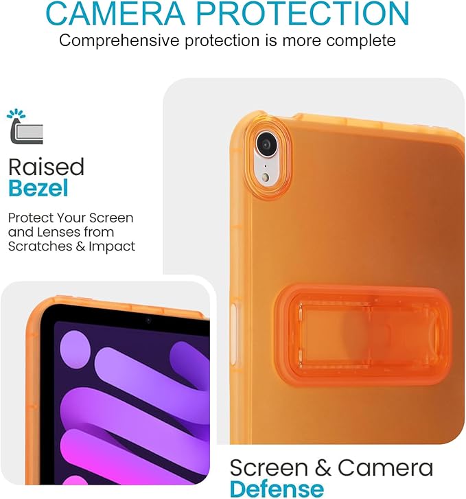 Slim Case for iPad mini 7 (A17 Pro) 2024/ Mini 6 8.3'', Built-in Kickstand Non-Slip Military Grade Drop Protection Rugged for iPad mini 7th 6th Generation, Orange