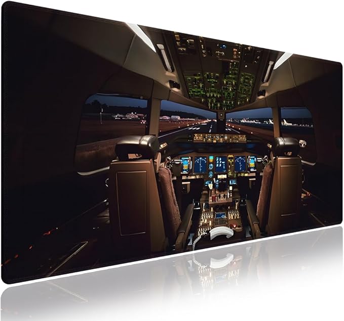 Extra Large Gaming & Office Mouse Pad (31.5" x 11.8") – Airplane Cockpit for Boeing 777 Enthusiast, Premium XXL Desk Mat with Durable Stitched Edges