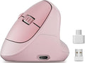 Ergonomic Vertical Wireless Mouse, 57° Natural Handshake for Wrist Pain Relief, Rechargeable 2.4G USB Computer Mouse, Quiet Click, 800/1200/1600 DPI, for Laptop PC Mac, Small/Medium Hands (Pink)