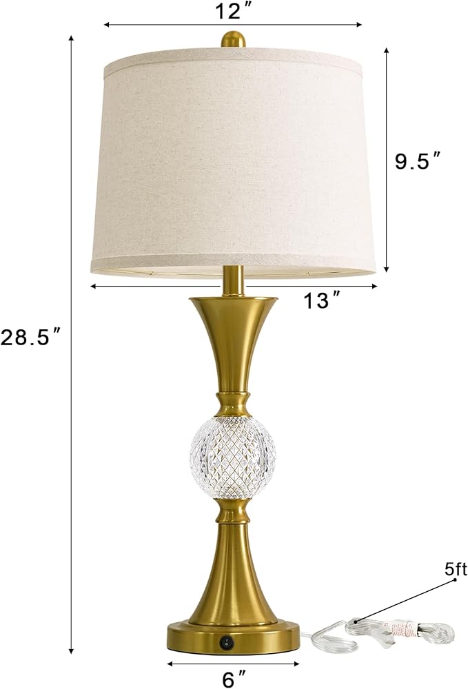 Oneach 28.5" Gold Table Lamps Set of 2, Tall Luxury Bedside Lamps with Night Light, USB A+C Charging Ports, Elegant Metal Nightstand Lamps for Bedroom Office End Table Decoration