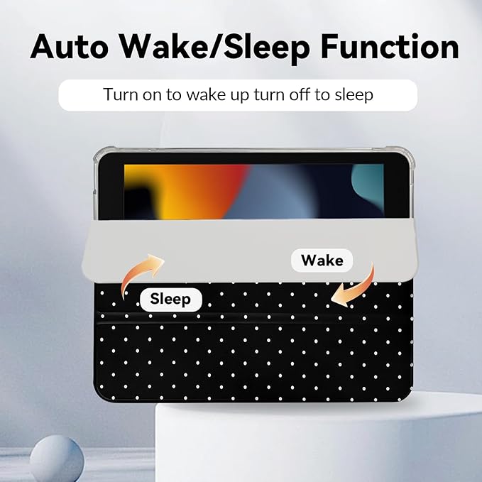 Lovmooful Compatible for iPad 5/6 (9.7-Inch,2018/2017 Model,6th/5th Generation) Case with Pencil Holder Cute Polka Dot with Aesthetic Design Soft TPU Trifold Stand Protective-Black
