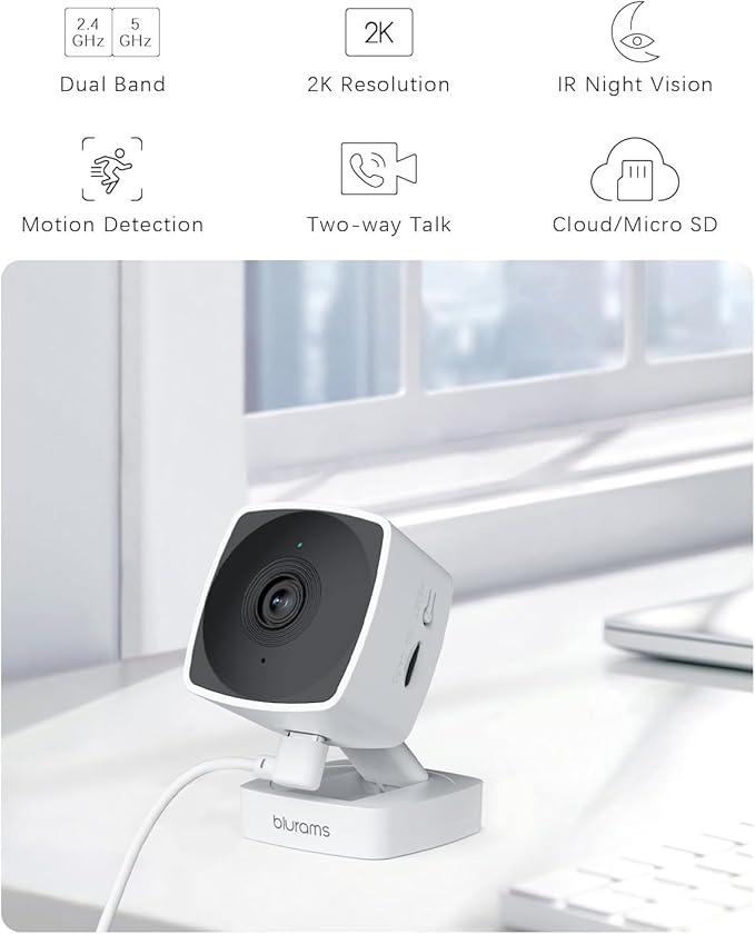 blurams 2.4G/5G Cameras for Home Security, 2K Pet Camera Indoor with Phone App, Window Security Camera w/Motion Detection, 2-Way Talk, IR Night Vision