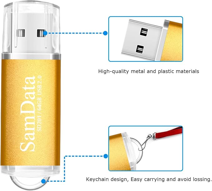 SamData 1 Pack 64GB USB Flash Drives USB 2.0 Thumb Drives Memory Stick Jump Drive Zip Drive, Gold