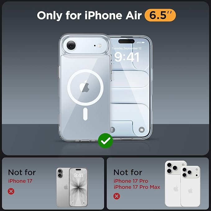 Miracase Magnetic for iPhone Air Case with Screen Protector(Compatible with MagSafe), Slim Thin Translucent Matte Military-Grade Protected Phone Cover for iPhone 17 Air 6.5", Clear