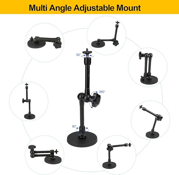 Mippko Magnetic Camera Mount for GoPro Hero/Insta 360 / DJI OSMO/AKASO Action Camera,3.46 inch Diam Magnetic Rubber Coating Base,10 inch Length Adjustable Aluminum Alloy Arm
