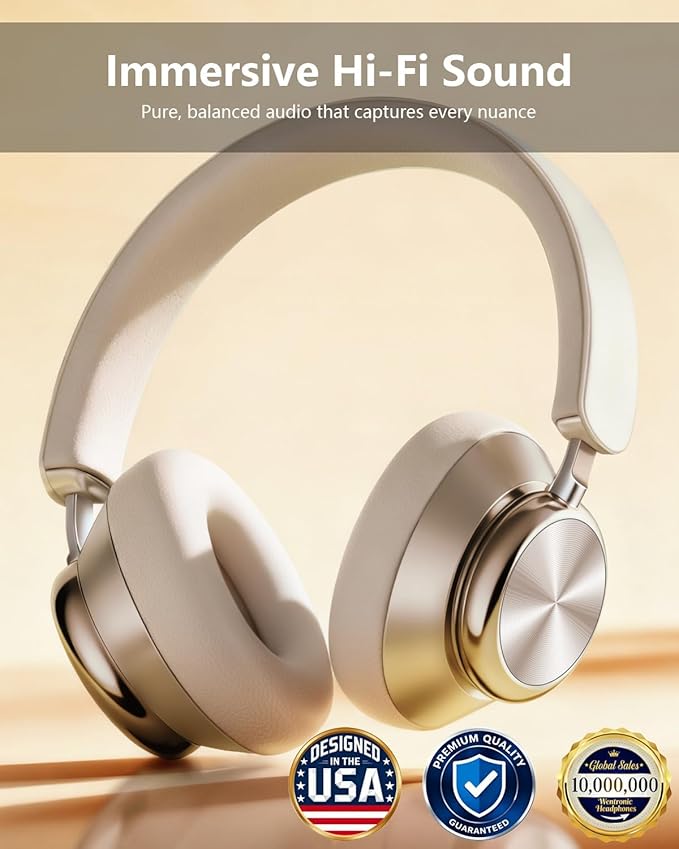 Wentronic Y03 Bluetooth Headphones Wireless Active Noise Cancelling Over Ear Headphones 48 Hours Playtime High Sound Quality 6 EQ Music Mode Headphones with Soft Ear Cushion - Starlight
