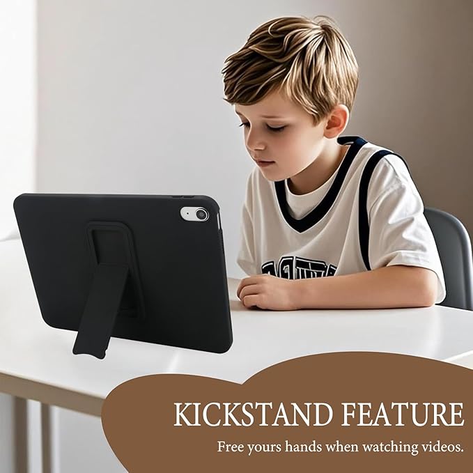 Shockproof Case for iPad 10th/11th Gen, TPU & Hard PC Back Cover with Kickstand Feature Screen & Camera Defense Cleaning Cloth + Stylus Included for iPad 11th 10th Gen, Black