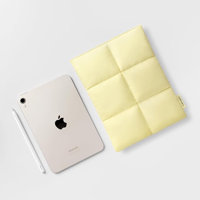 Comfyable Puffy Tablet Sleeve 7-8 Inch Compatible for iPad mini 7 2024 A17 Pro, Mini 6 2021 A15, Quilted Puffer Tablet Carrying Case for Women Men, Butter Yellow