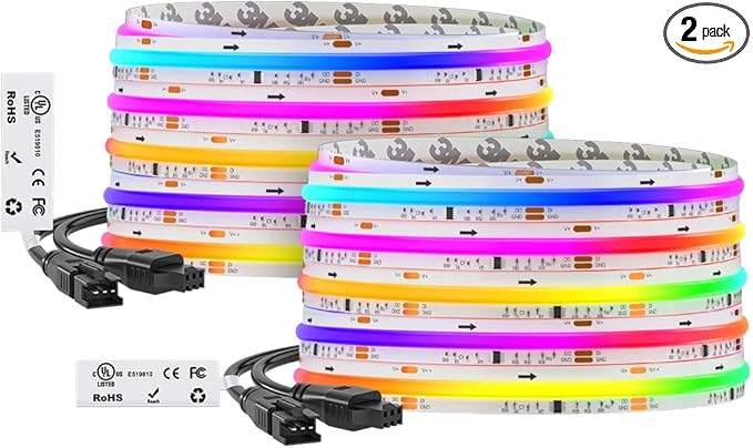 BTF-LIGHTING WS2811 Smart IC RGB FCOB COB LED Strip, UL Listed 720LEDs/m High Density Color Chasing Uniform Light, DC12V 32.8FT 12mm Width Tape Light for Home Party DIY Decor(No Adapter or Controller)