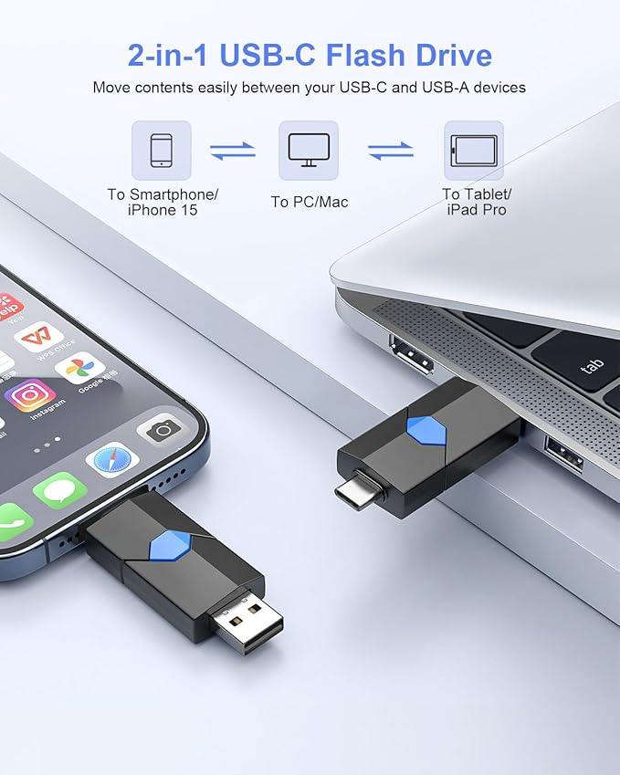 JUANWE 64GB USB Flash Drive 2.0 Type C + USB A Thumb Drive Retractable Dual Flash Drive Type C Memory Stick 2 in 1 Jump Drive for iPhone, iPad, Android Phones, Tablet, Laptop, Computers