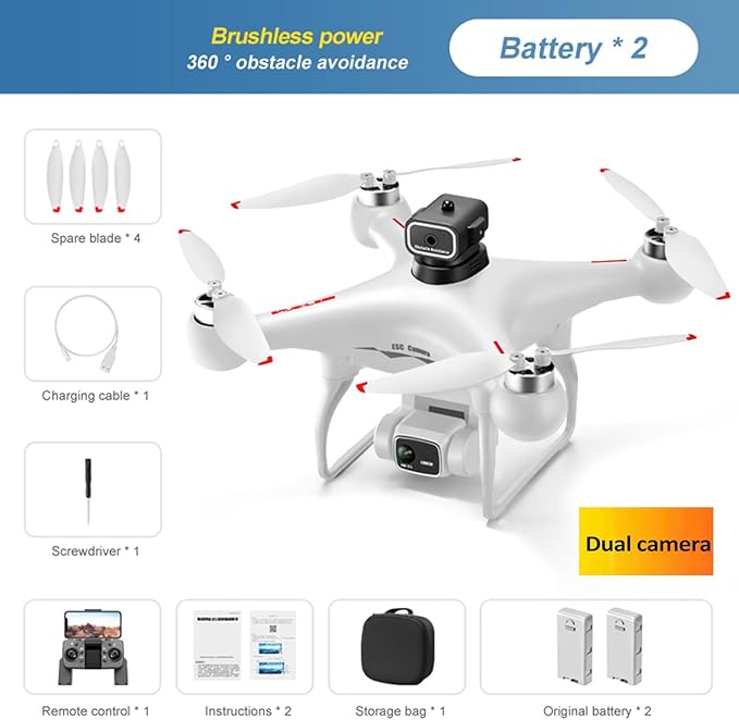 GoolRC S116 Drone with 4K Camera for Adults, RC Quadcopter with Obstacle Avoidance, Optical Flow, Trajectory Flight, Headless Mode, Gravity Sensor, Brushless Motor, Storage Bag and 2 Batteries (White)