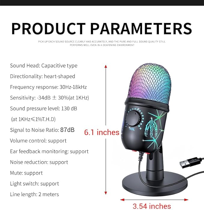 USB Gaming Microphone, RGB Condenser Mic for PC, Mac, PS4/PS5, Podcast Recording