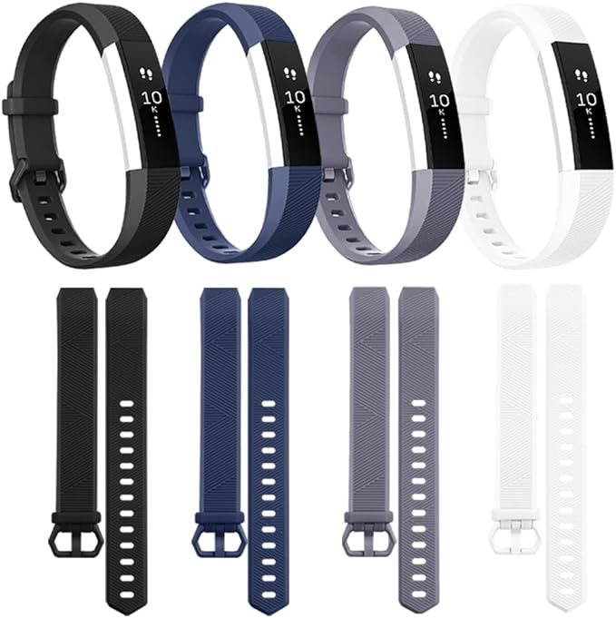 Tobfit 4 Pack Bands Compatible with Fitbit Alta/Alta HR Bands, Soft Sport Silicone Replacement Wristbands for Women Men (Large, Black/Blue/Gray/White)