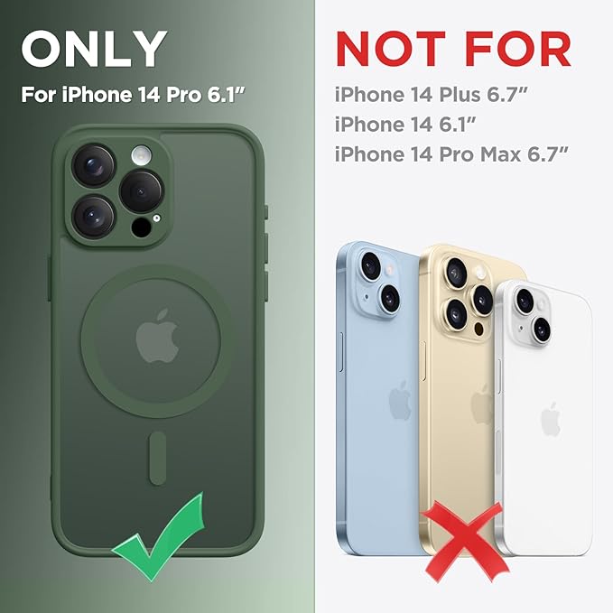 CAPRARO Magnetic for iPhone 14 Pro Case, [Compatible with MagSafe] [Full Camera Protection] Shockproof Protective Slim Translucent Matte Phone Case for iPhone 14 Pro 6.1'', Deep Green