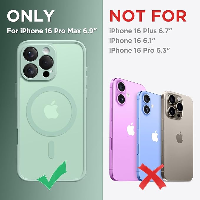 CAPRARO Magnetic Compatible with iPhone 16 Pro Max Case, Upgraded [Full Camera Protection] [Compatible with MagSafe] Protective Translucent Matte Women Phone Case Cover, Mint Green