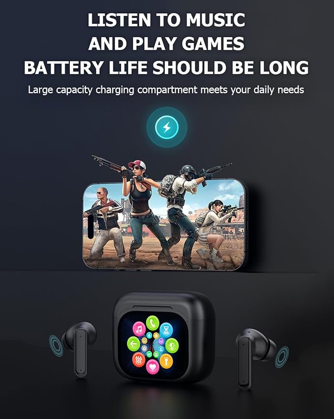 Wireless Touchscreen Earbuds with Smart Touch Screen Case - True Wireless Bluetooth ANC Active Noise Cancelling Earbuds - Blue Tooth Earphones for iPhone Android In Ear Headphones