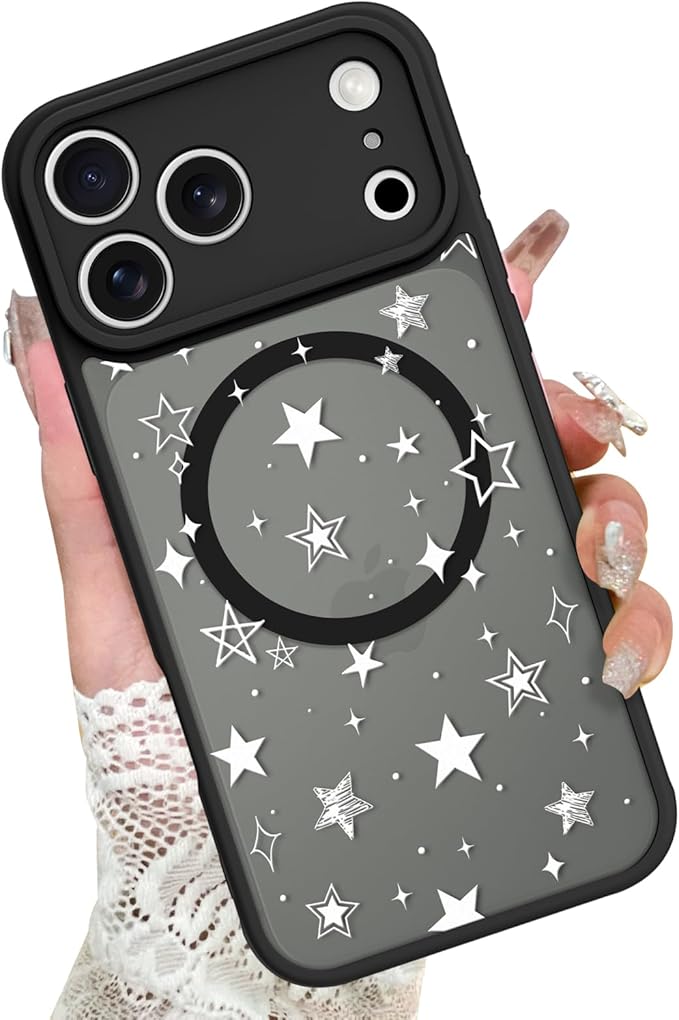 KANGHAR Case Compatible with iPhone 17 Pro Max Stars Pattern [Compatible with Magsafe] Cute Protective Magnetic Case for Girls Women Men White