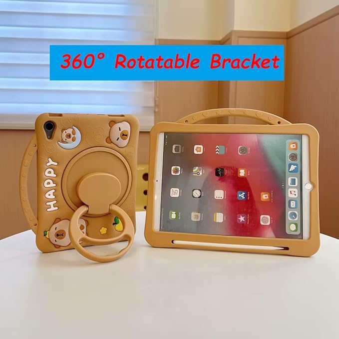 3D Cute Press Capybara Case for iPad 9th/8th/7th 10.2 inch/Air 3rd 2019 /Pro 2017 10.5 inch,Kawaii Cartoon Character Capybara Soft Silicone Rotating Stand Case with Lanyard for Kids Girls Women