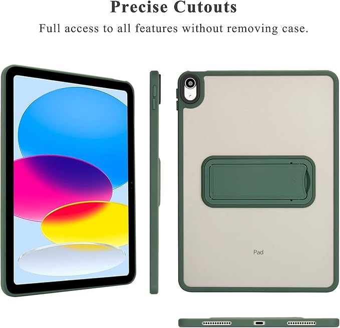 Shockproof Case for iPad (A16) 11th/10th Generation 10.9 inch 2025/2022, Kickstand Slim Fit Rugged Bumper Lightweight Anti-Scratch Bumper Case Cover for iPad 11th/10th Gen, Green