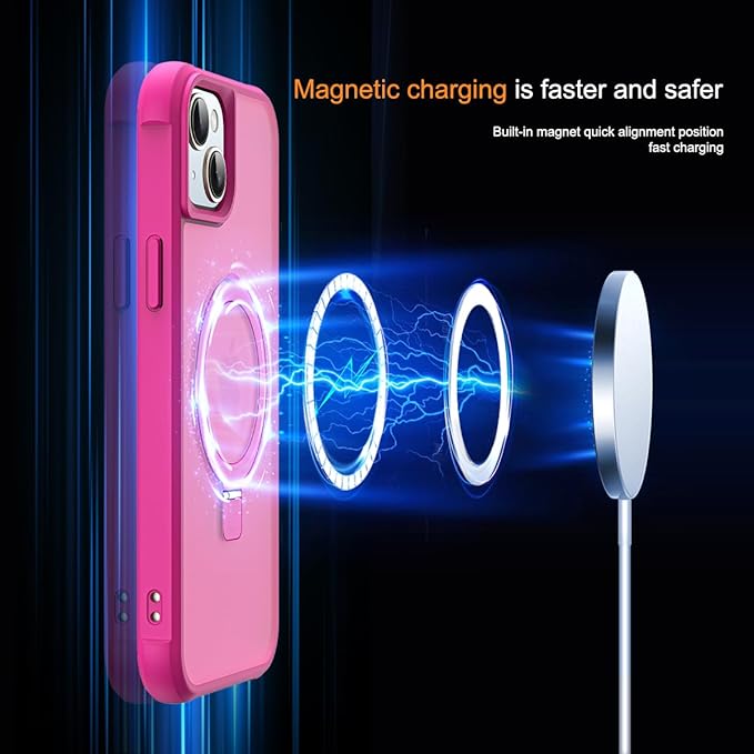 SKYLMW Compatible with iPhone 14 Plus Case with Invisible Magnetic O-Ring Stand Military-Grade Translucent Case for iPhone 14 Plus 6.7" [Compatible with Mag-Safe][Great Grip Feeling], Rose