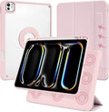 Case for iPad Pro 11 inch M5/M4 (2025/2024, 6th/5th Generation), Removable and Detachable Magnetic Cover with Pencil Holder, Vertical Adjustable Stand, Tri-Fold Multi-Angle, Pink