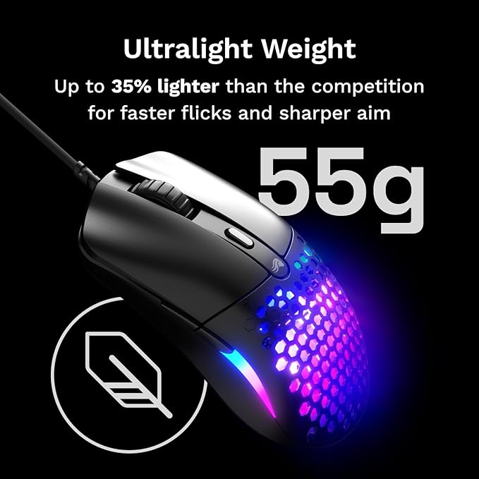 GLORIOUS Model O Eternal Ultralight RGB Gaming Mouse - Wired - 55g Lightweight - Customizable RGB Lighting - 6 Programmable Buttons - Symmetrical Design - 12K DPI Optical Sensor - PC/Mac - Black