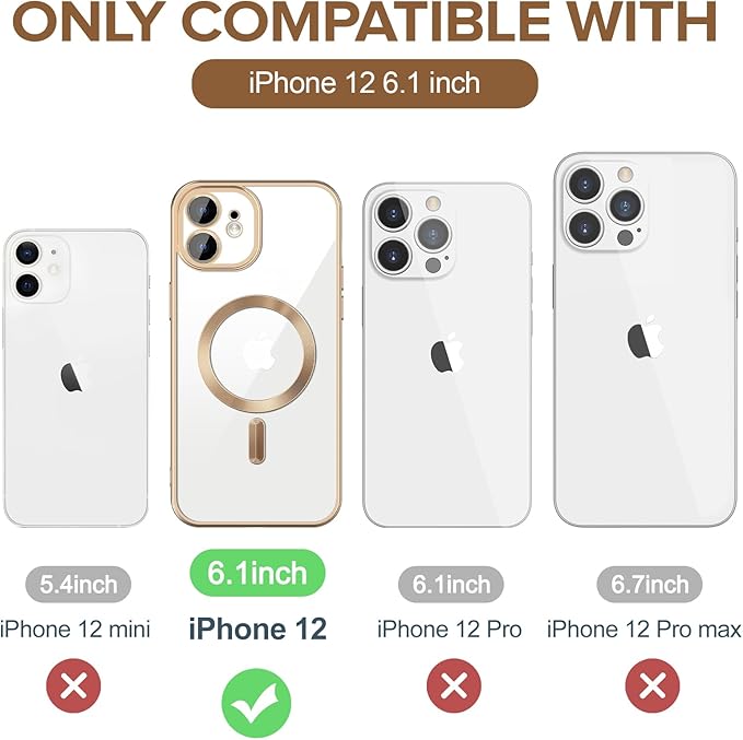 Hython Magnetic Clear for iPhone 12 Case with Camera Lens Protector [Compatible with MagSafe] Luxury Plating Edge Slim Soft TPU Cover Protective Phone Case for iPhone 12 6.1", Matte Desert Brown