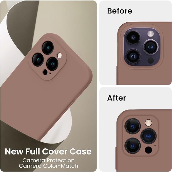 FireNova Designed for iPhone 14 Pro Max Case, Silicone Upgraded [Camera Protection] Case with [2 Screen Protectors], Soft Anti-Scratch Microfiber Lining Inside, 6.7 inch, Light Brown