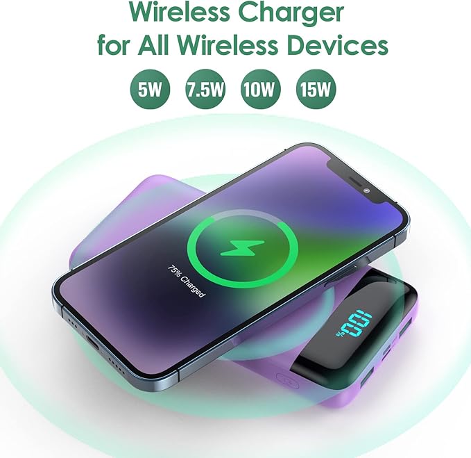 Wireless Portable Charger 30,800mAh,15W Wireless Charging USB C Power Bank,25W PD QC 4.0 Fast Charging 4 Outputs Travel Essentials Battery Pack Compatible with iPhone 17/16/15/14,Galaxy,Android-Purple