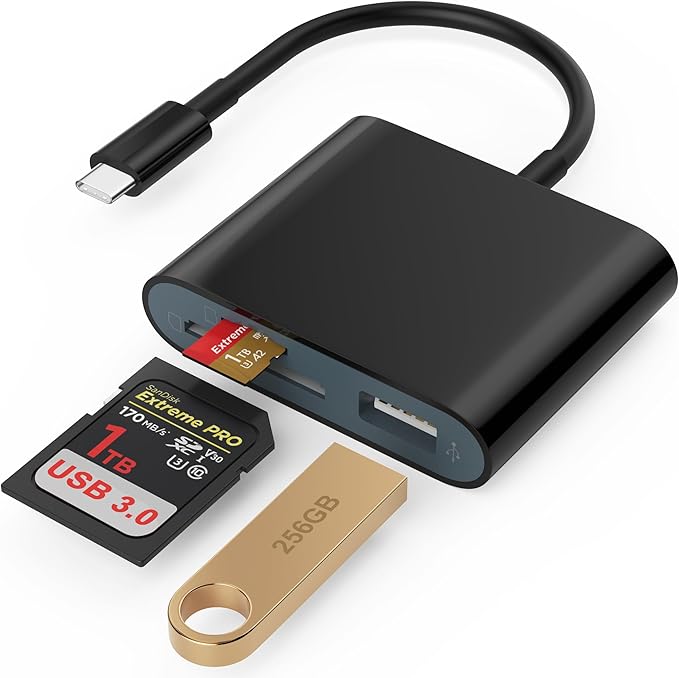 SD Card Reader, USB 3.0 Type C High Speed to SD/TF Card Adapter for iPhone 17/16/15 Pro Max Memory Card Reader with SD MicroSD USB 3 Port for Mac/iPad/MacBook Pro/Air Android Phone Tablet (Black)
