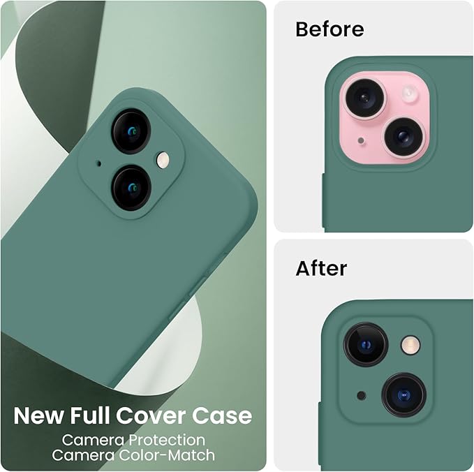 FireNova Designed for iPhone 15 Case, Silicone Upgraded [Camera Protection] Phone Case, Soft Anti-Scratch Microfiber Lining Inside, 6.1 inch, Midnight Green