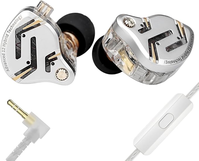 KZ ZS12 PRO 2 in Ear Monitor Headphones, 5BA+1DD 6 Hybrid Driver Gaming Earbuds Wired Earphones, HiFi Clarity Sound Immersive Bass IEMs for Gaming Musicians Singer Audiophile (Silver with Microphone)