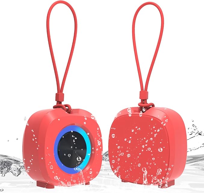 PEICHENG Speaker, Small Portable Bluetooth Wireless IPX5 Waterproof Shower Speaker,Loud Stereo Sound Deep Bass,Dual Pairing, RGB Lights,Long Playtime for Outdoor Party, Great Gift,1PC (Red)