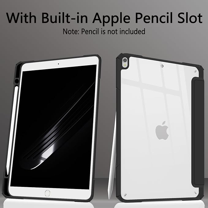 Case Compatible with iPad Air 3rd Generation, iPad Pro 10.5 inch 2017 Case with Pencil Holder, Stand Clear Back Cover for Air 3rd Gen 10.5" 2019, Auto Sleep/Wake, Black