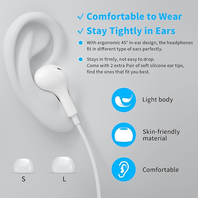 USB Headphones with Microphone for Laptop, 7.5ft Magnetic Wired Earbuds Noise Isolation in-Ear Earphones with Mute Volume Control Stereo Bass for PC Desktop Dell HP Acer Laptop Meetings/Music,School
