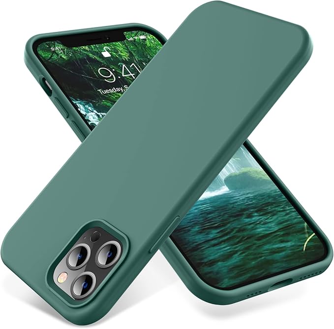 OTOFLY Compatible with iPhone 12 Pro Max Case,[Military Grade Drop Protection] [Anti-Scratch Microfiber Lining] Silicone Shockproof Protective Phone Case Slim Thin Cover 6.5 inch, Pine Green