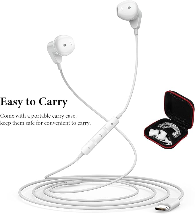 USB C Headphones for iPad Pro/iPhone 17 16 15 Pro Max Air HiFi Stereo USB-C Wired Earbuds Microphone Volume Control Type C Earphone for Samsung S26 S25 S24 S23 Ultra S22 S21 Note 20 Pixel 10 9 8 7 6 5