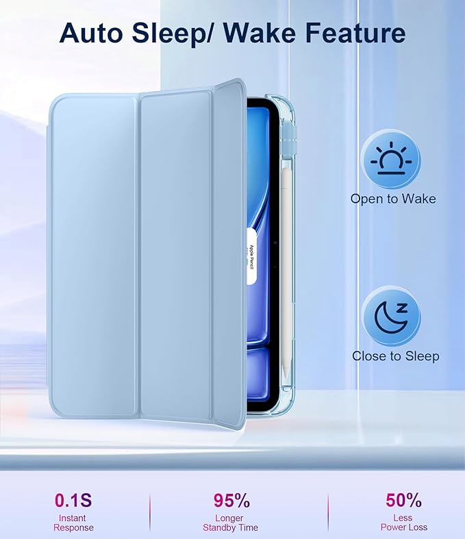 TiMOVO Case for iPad Air 11 Inch M4 2026/M3 2025/M2 2024, iPad Air 5th Generation 2022/4th Gen 2020 10.9 Inch with Pencil Holder, Stand Cover with Translucent Back, Auto Wake/Sleep, Sky Blue