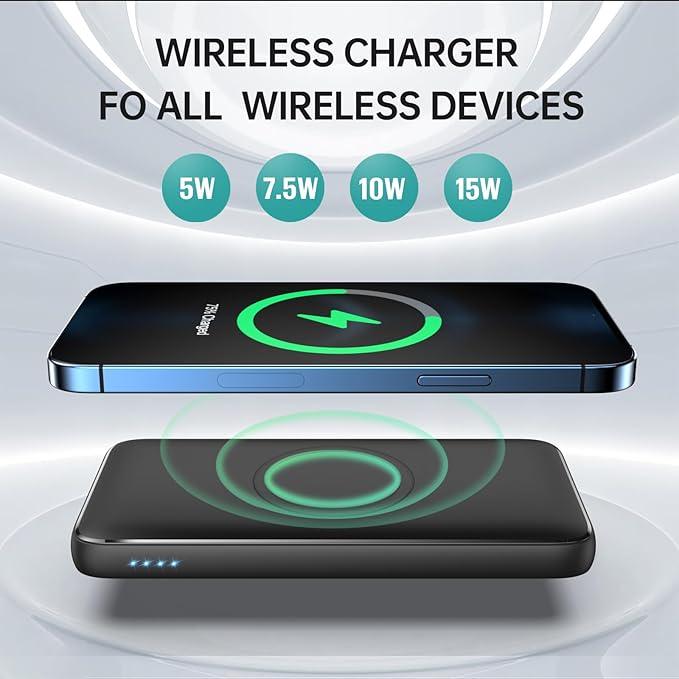 Wireless Portable Charger Power Bank, 13800mAh 15W Fast Wireless Charging 25W PD QC 4.0 USB-C Power Bank, 5 Output & Dual Input External Battery Pack Compatible with iPhone 16/15/14/13/12,Android etc