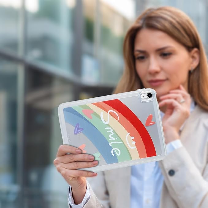 for iPad Pro 12.9 inch Case 6th/5th/4th/3rd Generation (2022/2021/2020/2018) Frosted Translucent Clear Slim Lightweight Protective Cover Soft TPU Back Shockproof Silicone Shell,Rainbow Smile